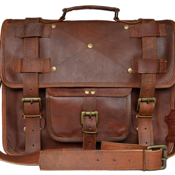 Men's Genuine Leather Brown Briefcase Laptop Crossbody Office Bag